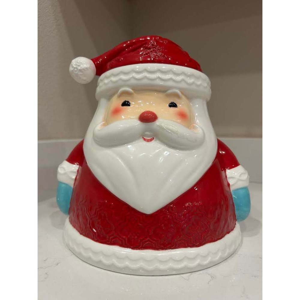 Santa Claus Ceramic Cookie Jar Christmas Holiday Decor Red White 10 Inch